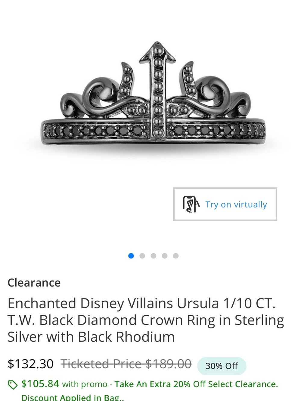 Ursula Black Rhodium Crown Ring